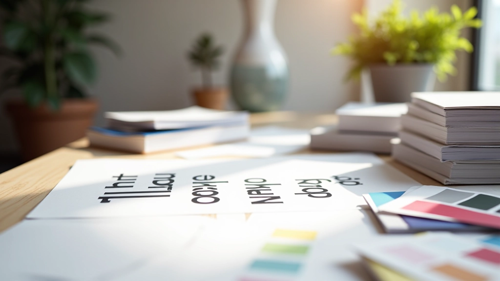 Moderní designerské pracovní prostředí s typografickými vzorky a barvovými palikami